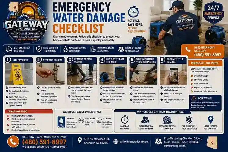 Emergency water damage checklist for Chandler AZ homeowners by Gateway Restoration