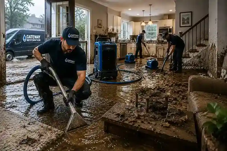 Flash flood cleanup crew removing water and debris in Chandler AZ