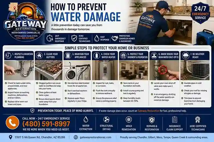Homeowner inspecting plumbing to prevent water damage in a Chandler, AZ home