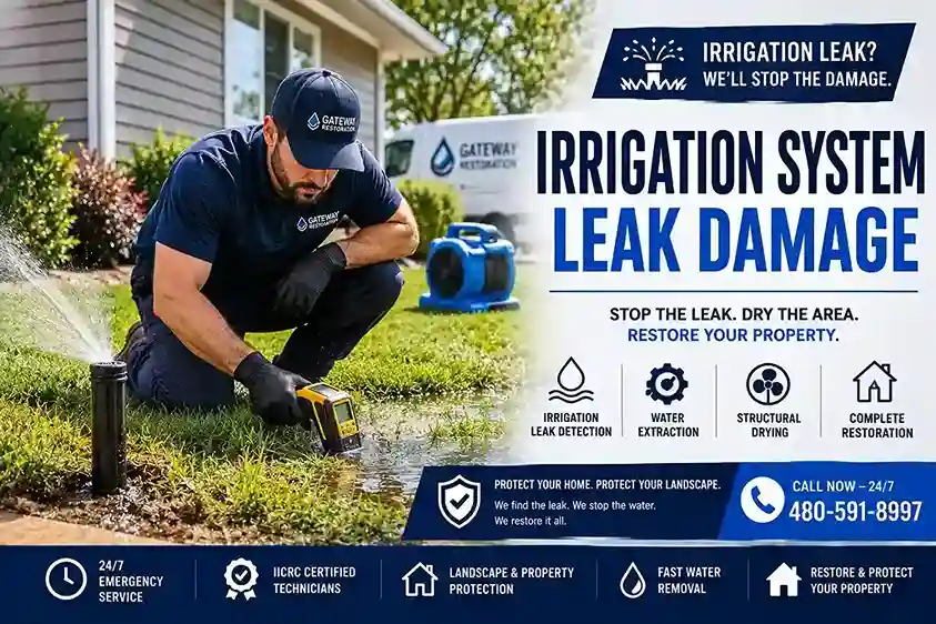 Irrigation system leak damage restoration near a Chandler AZ foundation