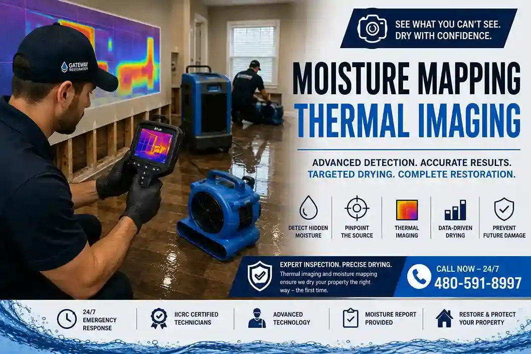 Thermal imaging camera used for moisture mapping in a Chandler AZ water damage inspection