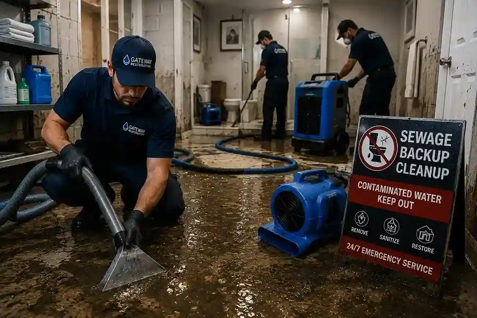 Sewage backup cleanup crew in a Chandler AZ home