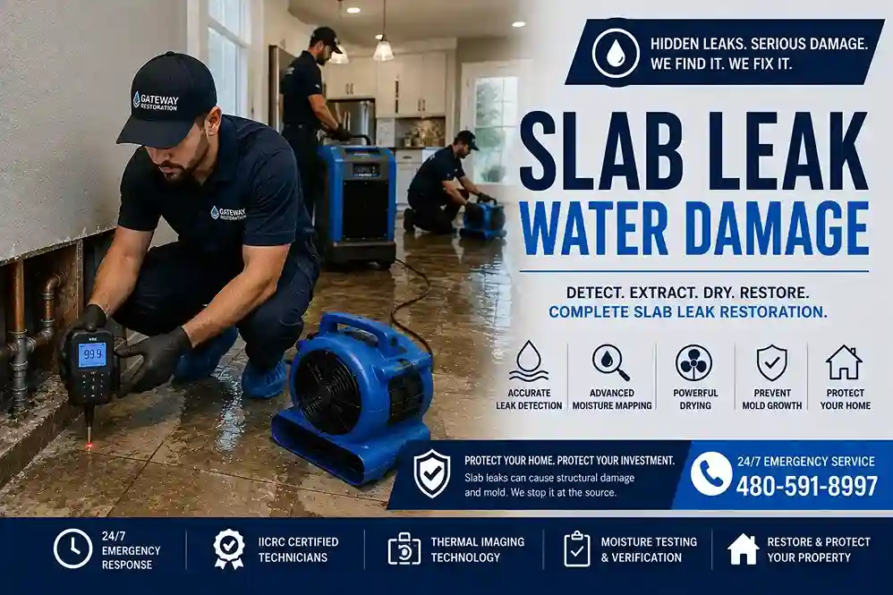 Slab leak water damage detection in a Chandler AZ home