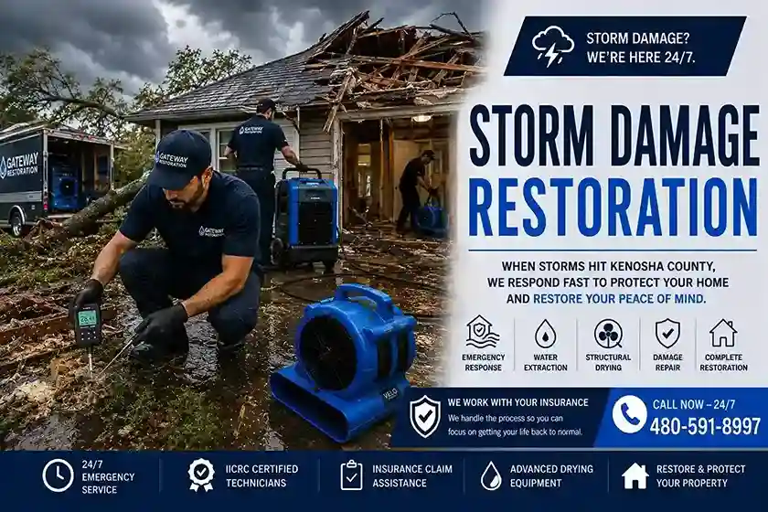 Storm damage restoration crew working on a Chandler AZ property
