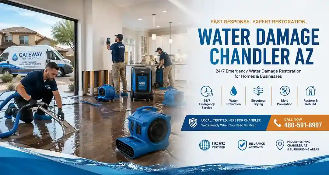 Gateway Restoration technician performing water damage restoration in Chandler AZ home