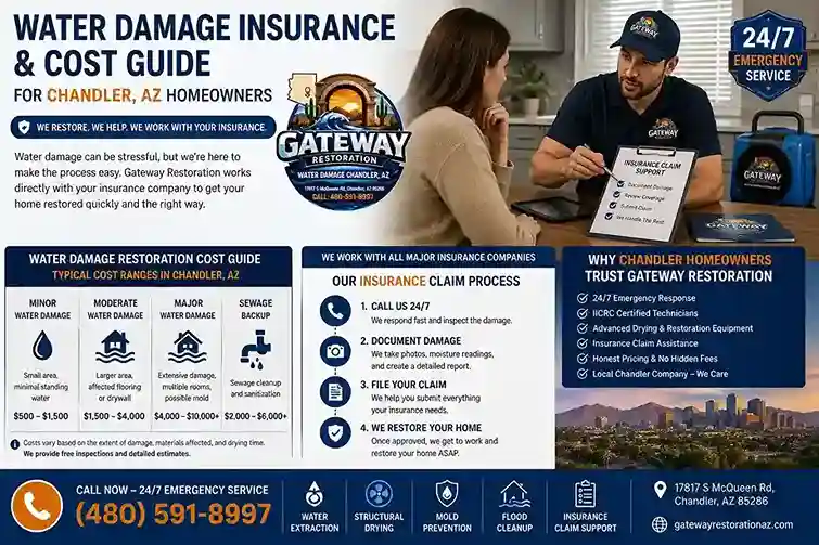 Water damage insurance and cost guide for Chandler AZ homeowners by Gateway Restoration