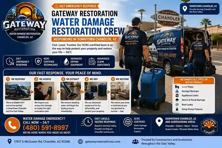 Gateway Restoration water damage restoration crew responding in Downtown Chandler AZ