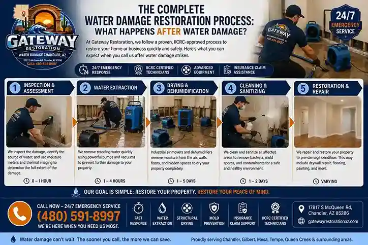 Restoration technicians performing the water damage restoration process in a Chandler AZ home