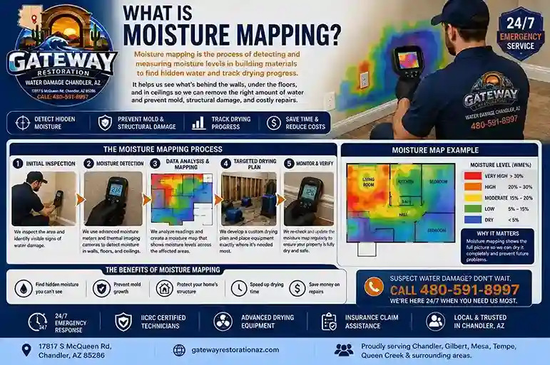 Moisture mapping and thermal imaging water damage detection in Chandler AZ by Gateway Restoration